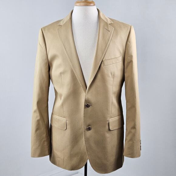 J. Crew Men's Tan Khaki Single-Breasted Suit Blazer Jacket | 40R | MINOR FLAWS - Picture 1 of 16